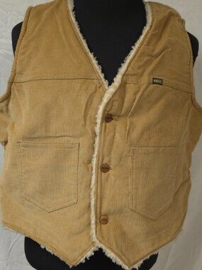 VTG 70's Maverick Corduroy Sherpa Lined Mens XL Tan Cowboy Western Vest Made USA
